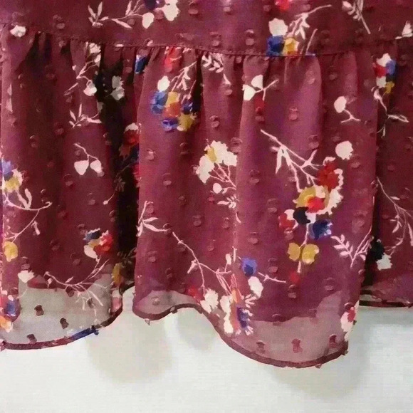 Madewell Ruffle Peplum Swing Top In Clipdot Maroon Carnation Toss. XS - Picture 8 of 13